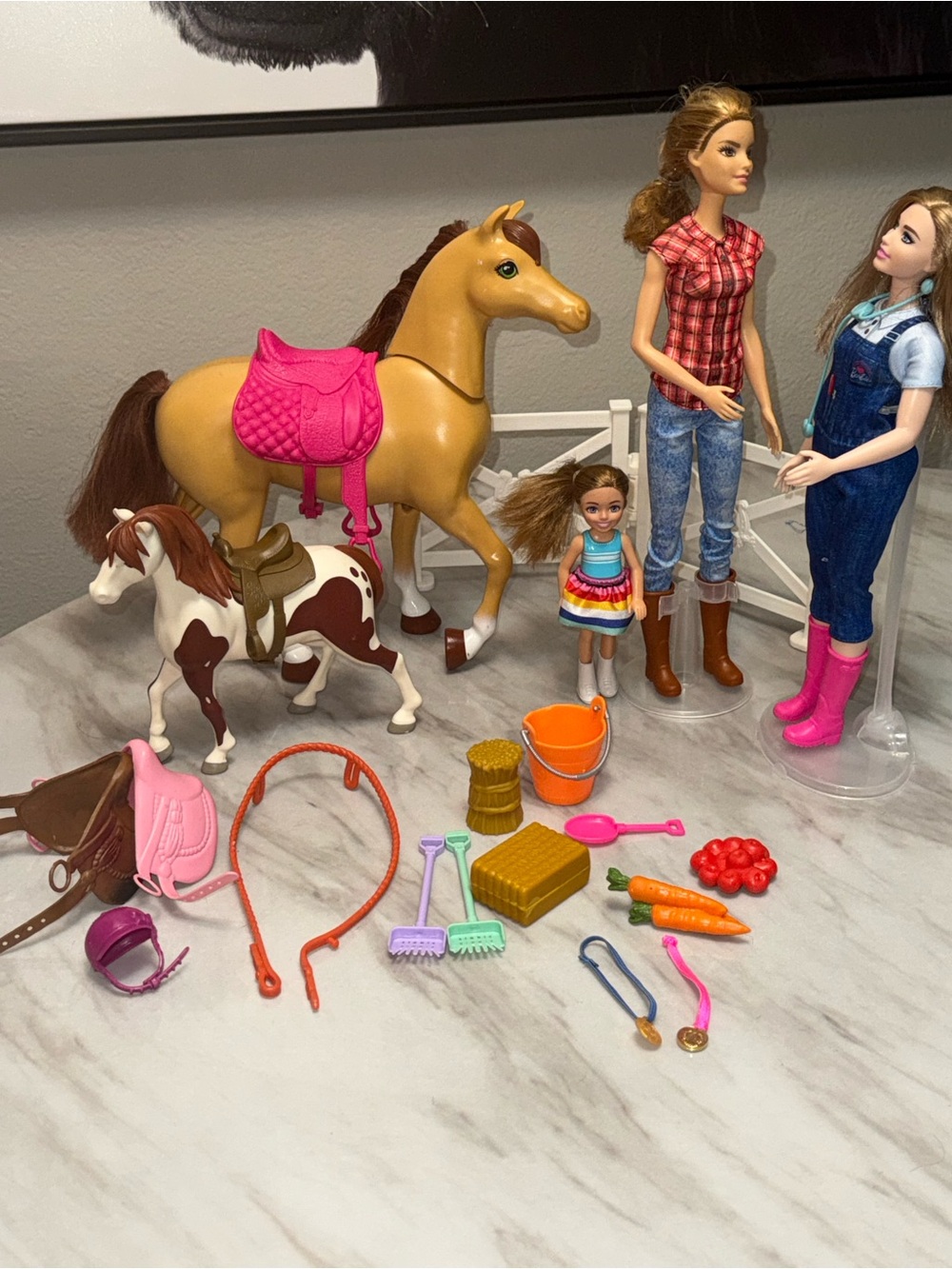 Barbie Mattel Horseback riding play-set vet doll 2 Riding 2 horses and accessori